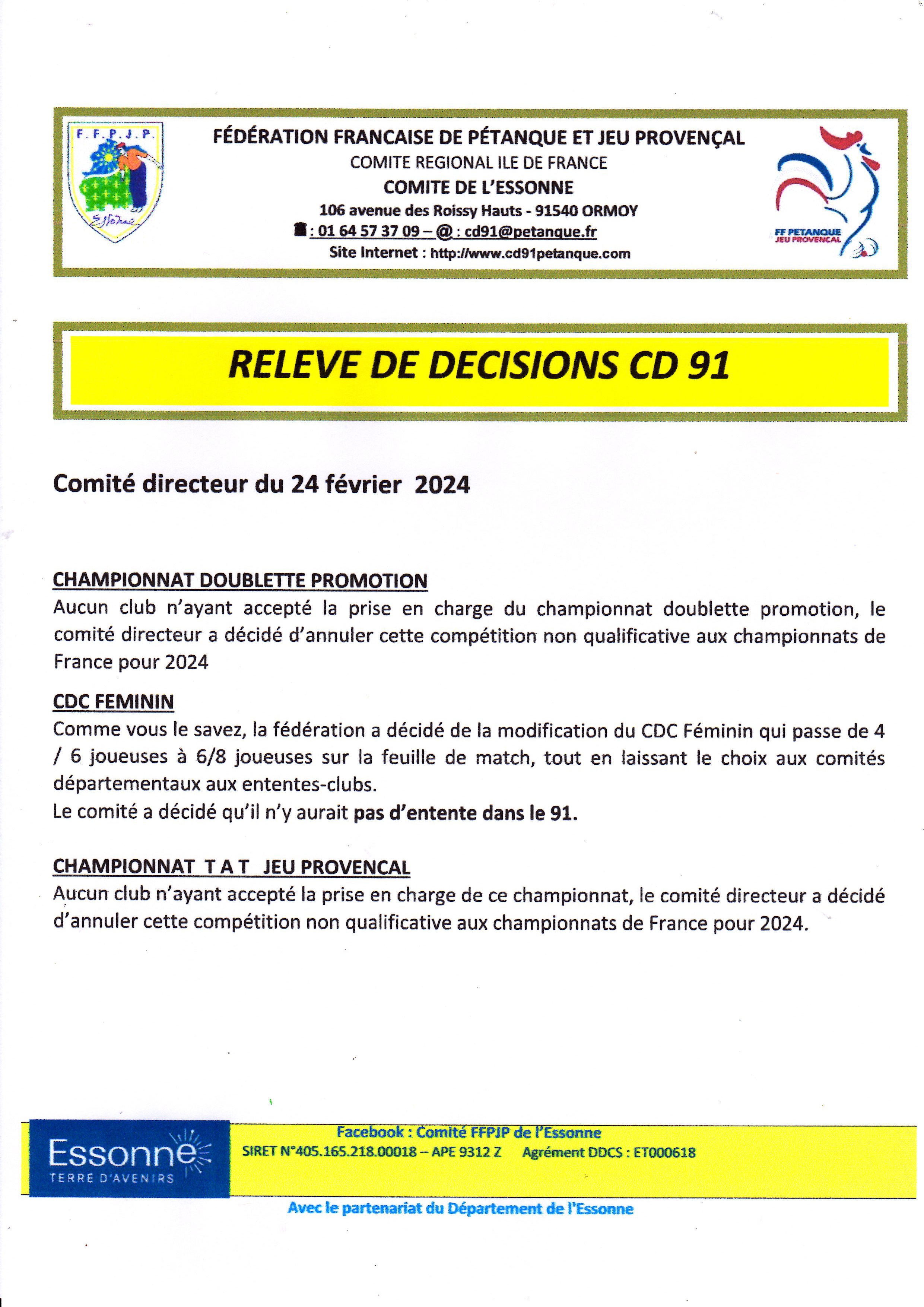 VOIR LES  DIFFERENTS  CHANGEMENT DU CD.91