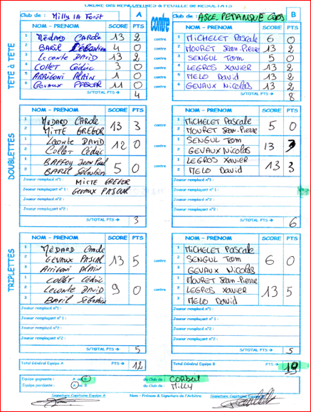 FEUILLE DE MATCH DES RENCONTES FEUILLE DE MATCH DES RENCONTES