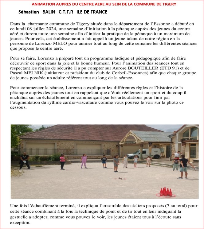 Education Pétanque TIGERY Education Pétanque TIGERY