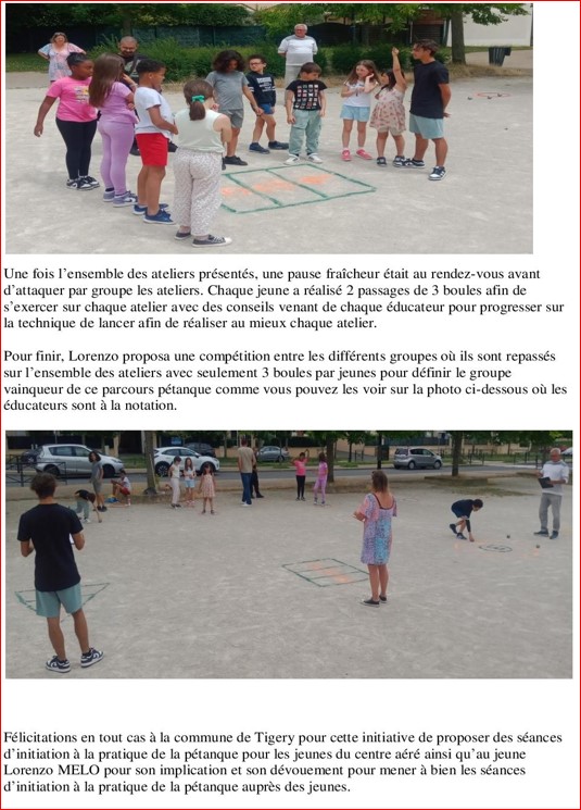 Education Pétanque TIGERY Education Pétanque TIGERY