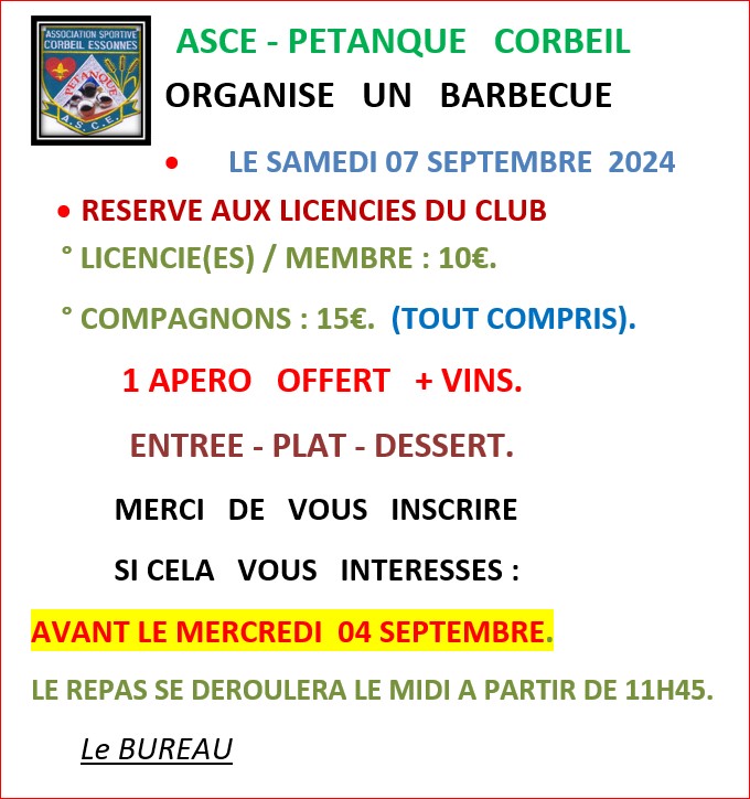 AFFICHE BARBECUE DU CLUB 2024 AFFICHE BARBECUE DU CLUB 2024