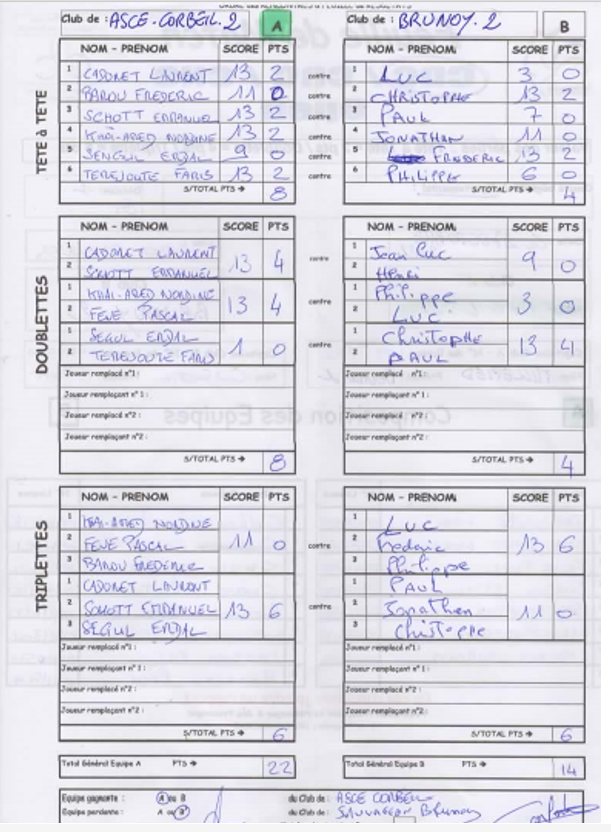 FEUILLE DE MATCH FEUILLE DE MATCH
