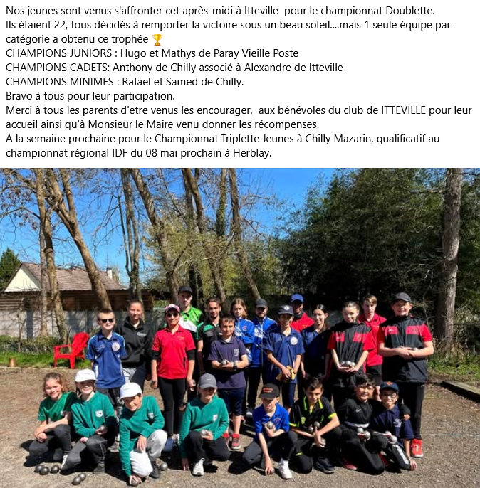 CHAMPIONNAT DOUBLETTE JEUNES CD.91 CHAMPIONNAT DOUBLETTE JEUNES CD.91