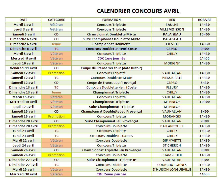 CONCOURS  DU MOIS  D'AVRIL