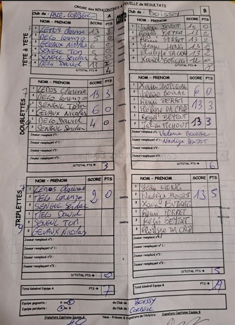 FEUILLE DE MATCH FEUILLE DE MATCH