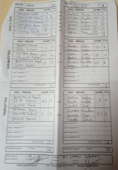 FEUILLE DE MATCH  EQUIPE. 1 FEUILLE DE MATCH  EQUIPE. 1