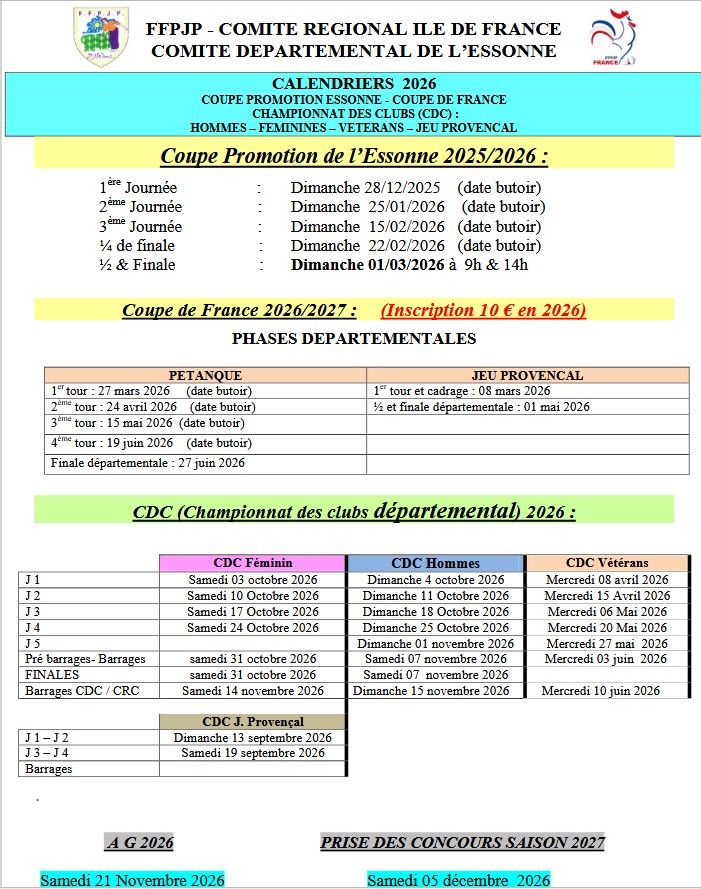 DATES  DES COUPES + CDC - CRC 2026