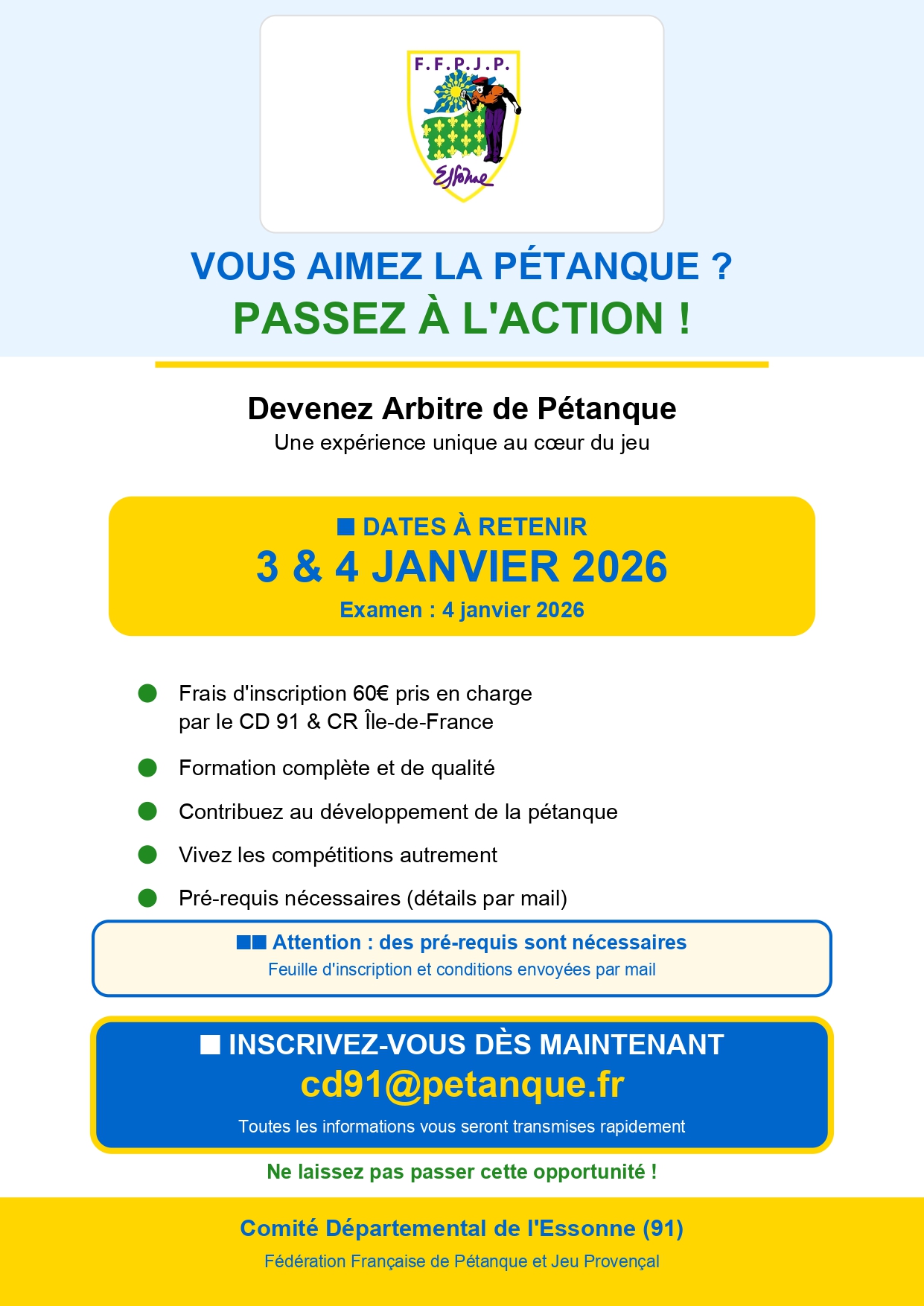 INSCRIPTIONS  POUR ETRE  ARBITRE