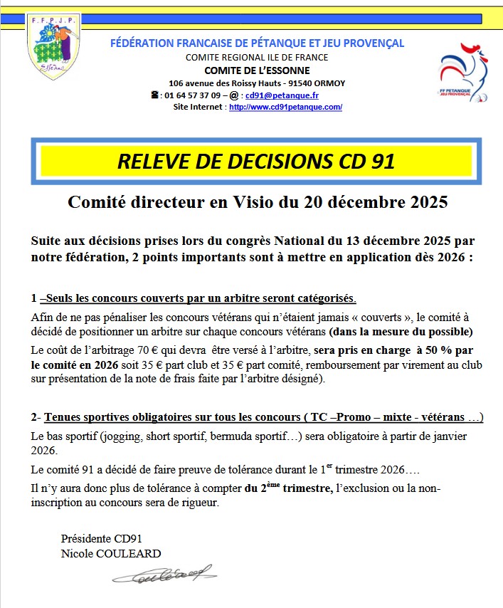 RELEVE DE  DECISION  CD.91  2026