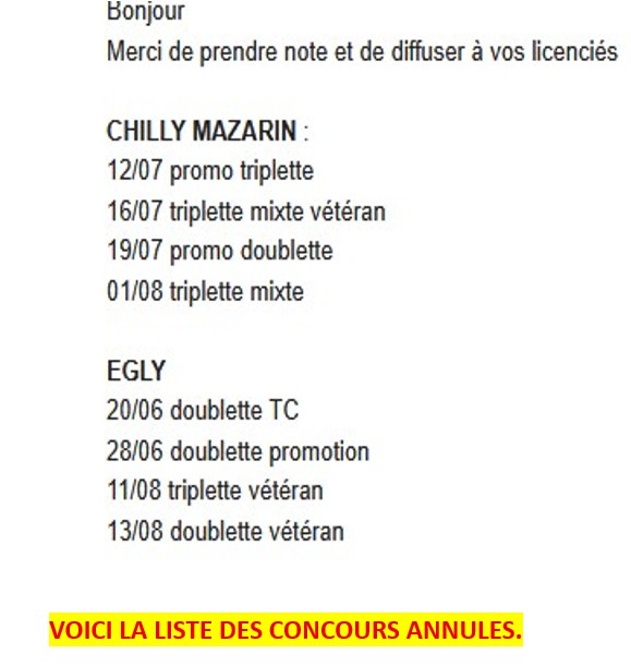 CONCOURS  A  PETANQUE  ANNULES