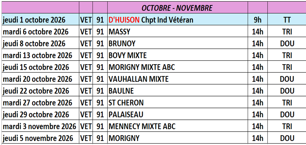 CONCOURS  SENIORS  ET VETERANS  D'OCTOBRE