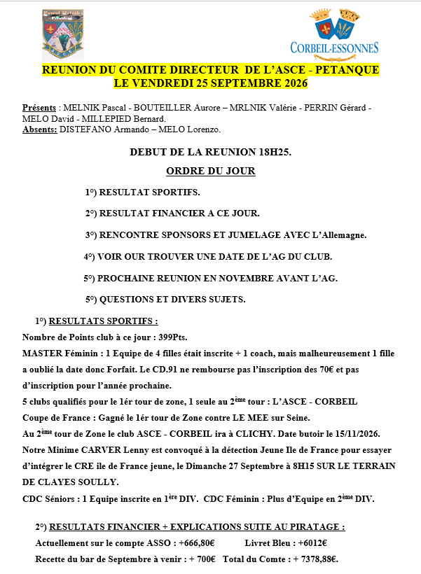 COMPTE RENDU LA REUNION DE SEPTEMBRE