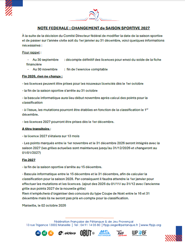 NOTE  FEDERALE  2026 / 2027