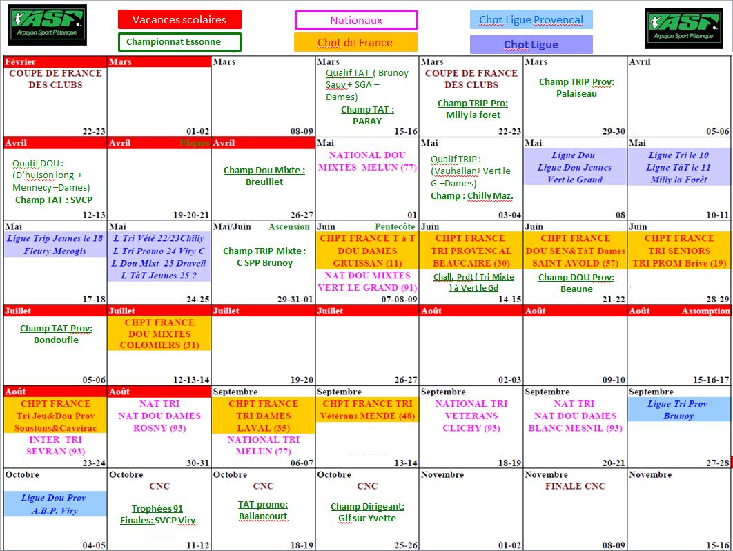 Calendrier sportif IDF + championnats Essonne