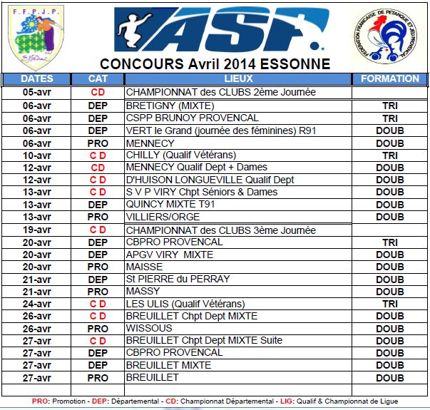 Calendrier Essonne Avril