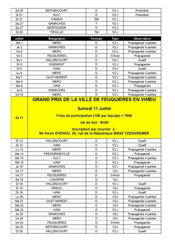 CALENDRIER FFPJP - SOMME 2020 CALENDRIER FFPJP - SOMME 2020