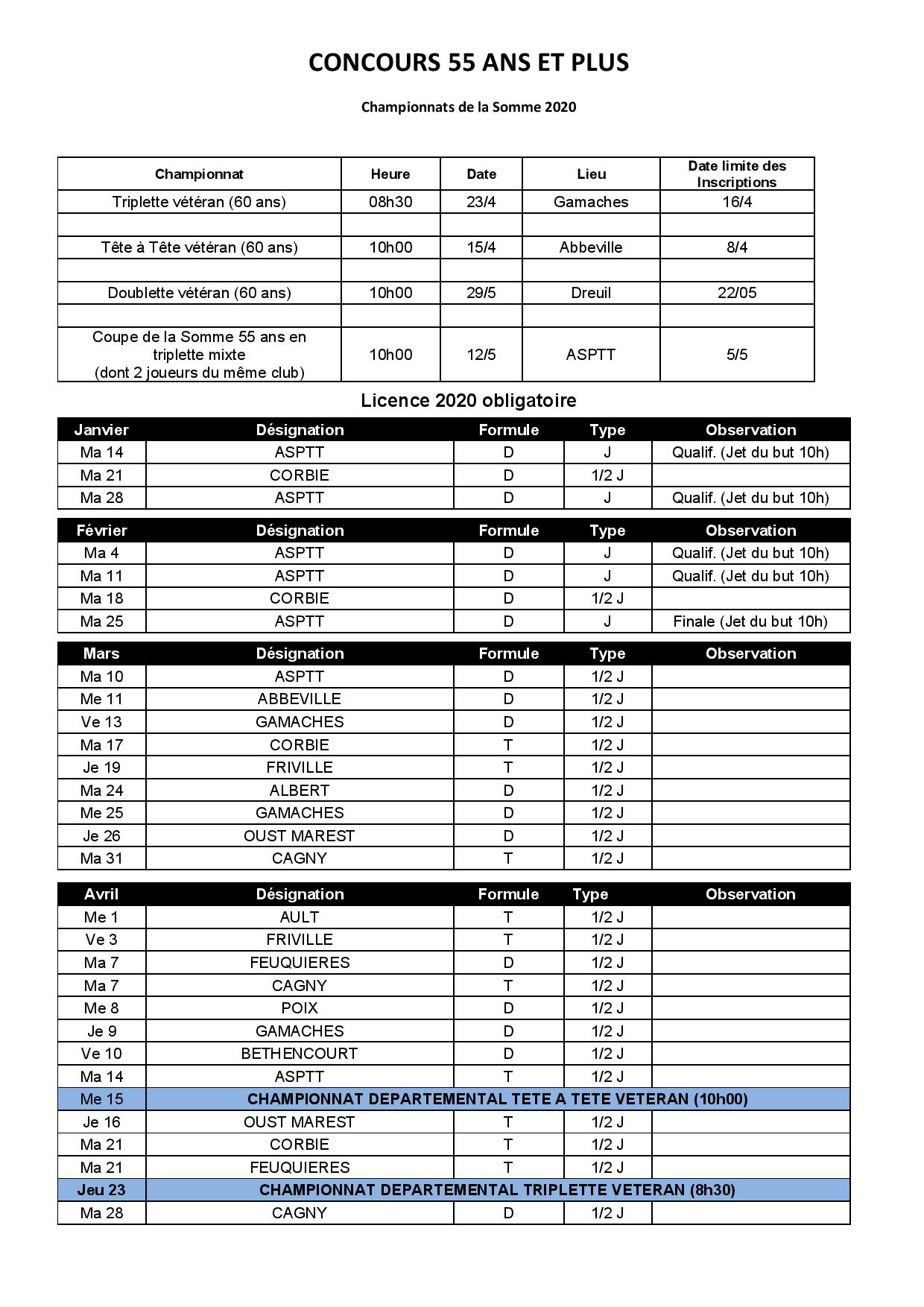 CALENDRIER FFPJP 55 ANS - SOMME 2020 CALENDRIER FFPJP 55 ANS - SOMME 2020