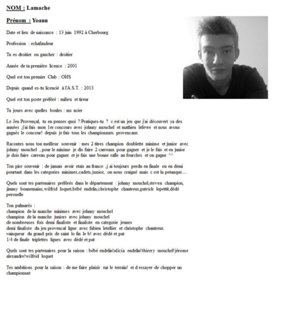 Portrait de Yoann LAMACHE Portrait de Yoann LAMACHE