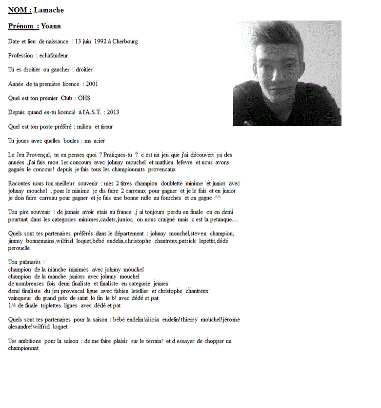 Portrait de Yoann LAMACHE Portrait de Yoann LAMACHE