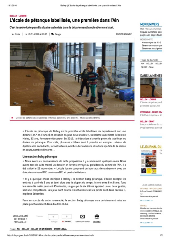 L'article du Progrès L'article du Progrès