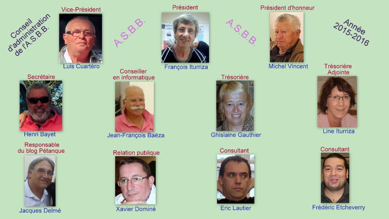 Conseil d’administration de l'A.S.B.B. pour l'année 2015 Conseil d’administration de l'A.S.B.B. pour l'année 2015