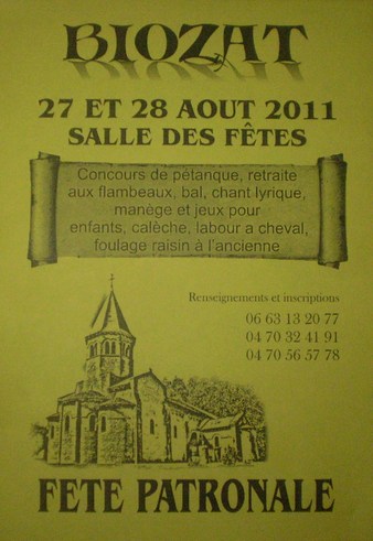 FETE PATRONALE le 27 ET 28 AOUT 2011 à la salle des fêtes FETE PATRONALE le 27 ET 28 AOUT 2011 à la salle des fêtes