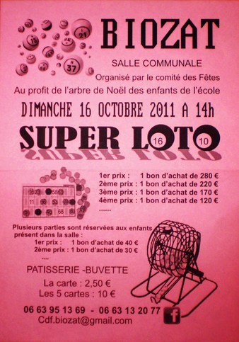 SUPER LOTO Dimanche 16 octobre . SUPER LOTO Dimanche 16 octobre .