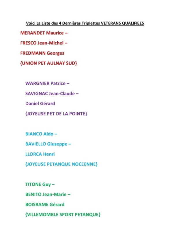 4ème et Dernier Qualificatif Vétérans. 4ème et Dernier Qualificatif Vétérans.
