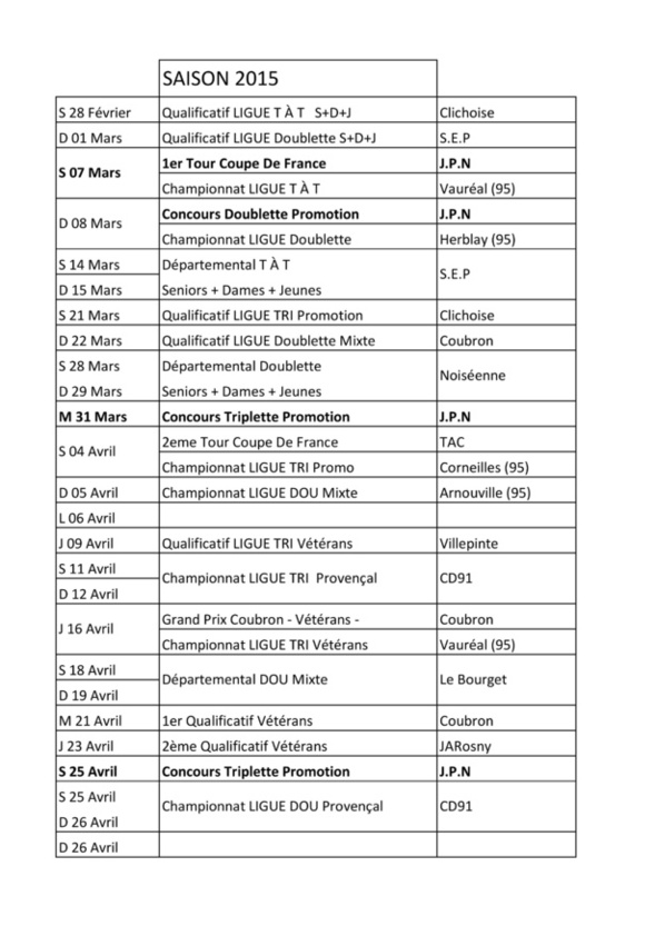 Saison 2015 Saison 2015