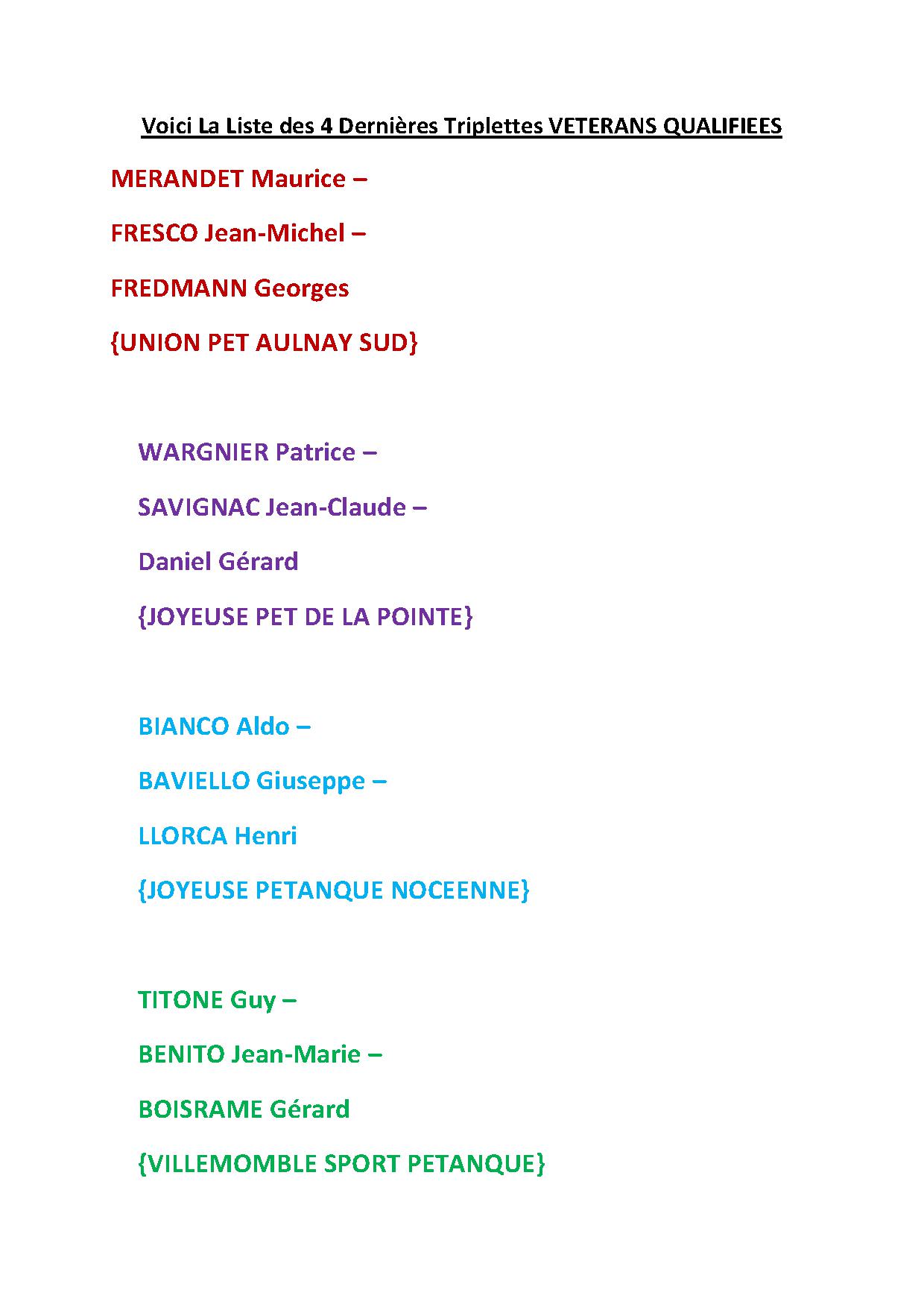 4ème et Dernier Qualificatif Vétérans. 4ème et Dernier Qualificatif Vétérans.