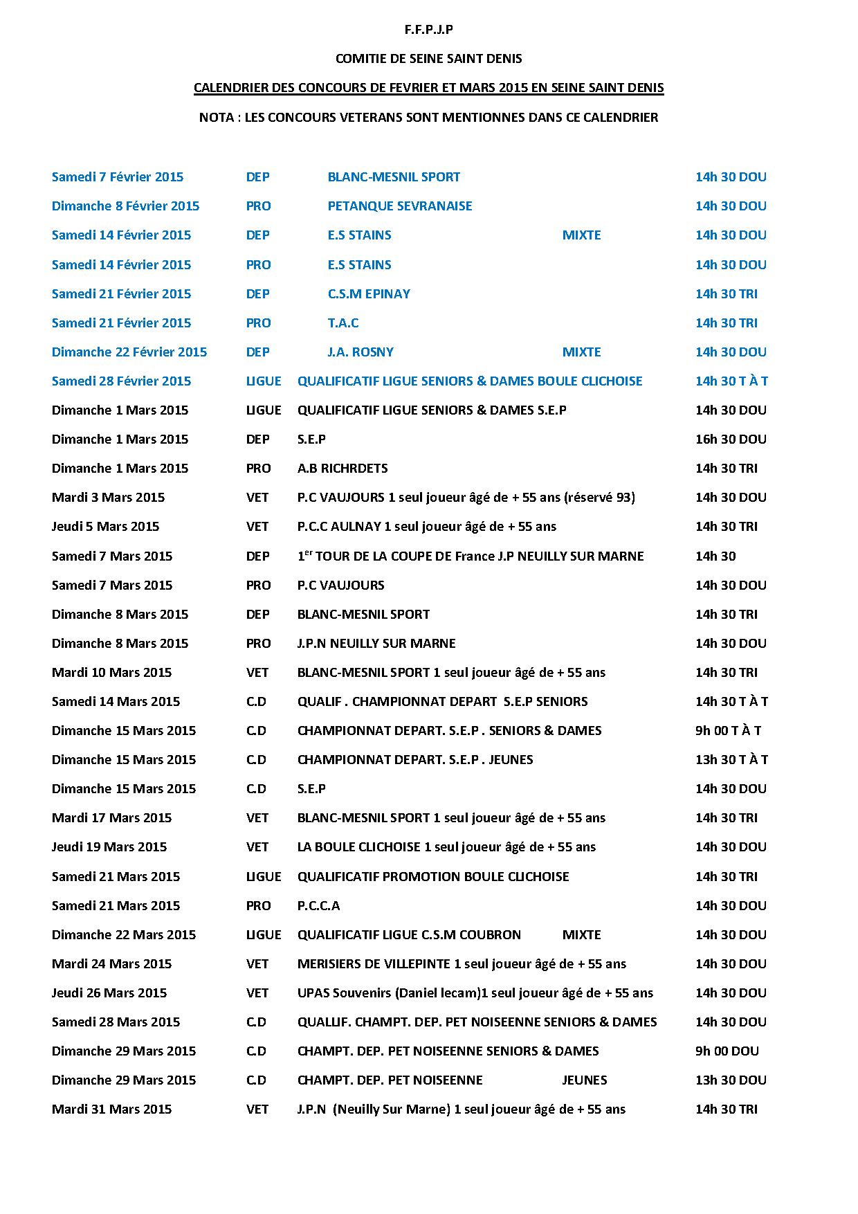 Concours Février & Mars 2015