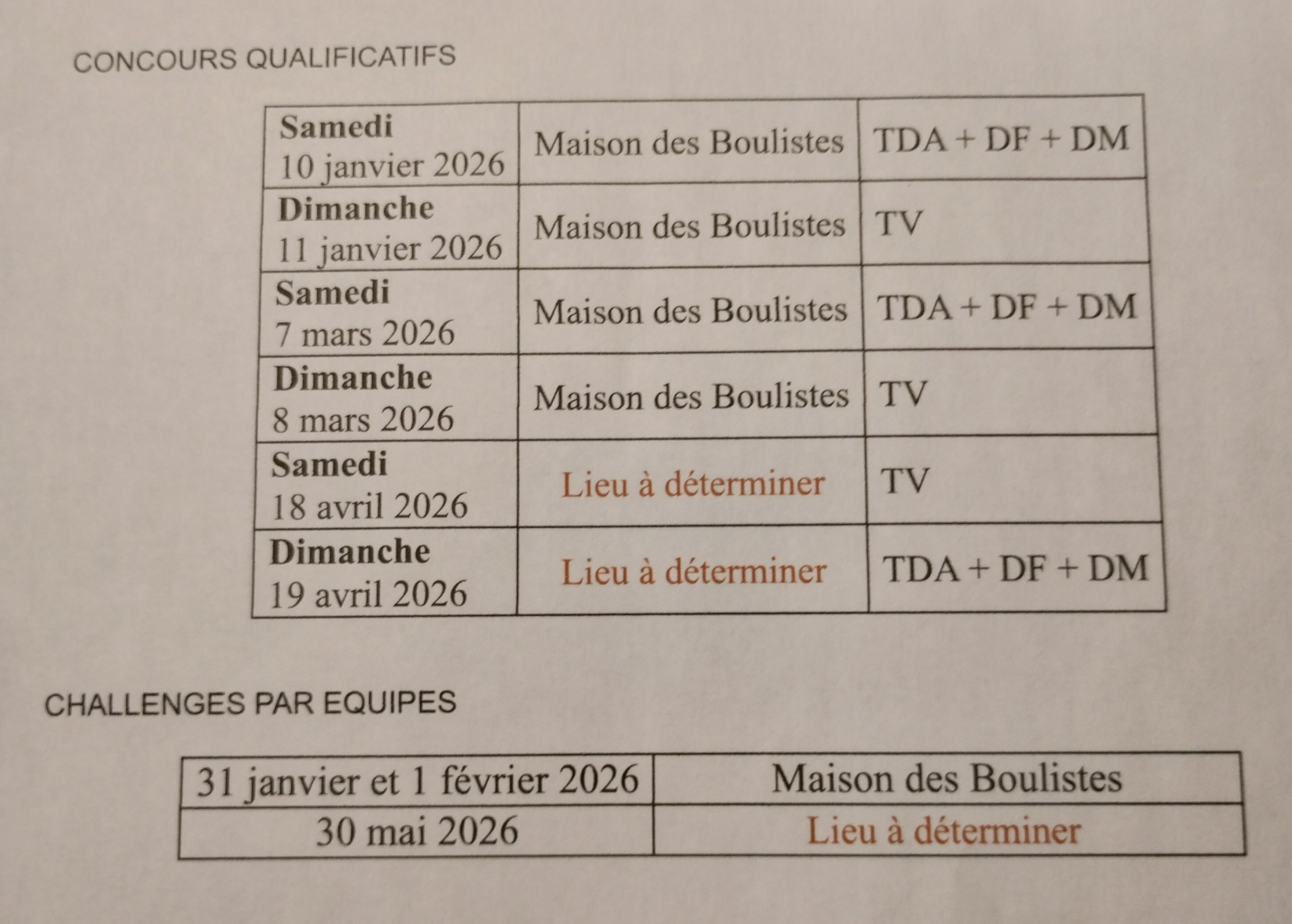 LISTE DES CONCOURS UFOLEP 2026 LISTE DES CONCOURS UFOLEP 2026