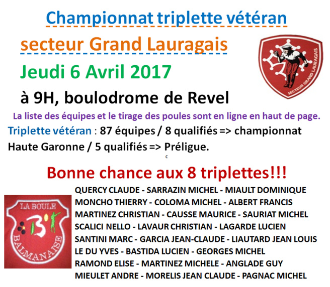 Championnat Triplette Vétéran 06.04.17