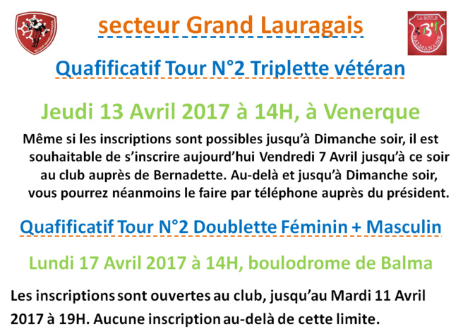 Inscriptions Qualificatif N°2 TV/DF/DM