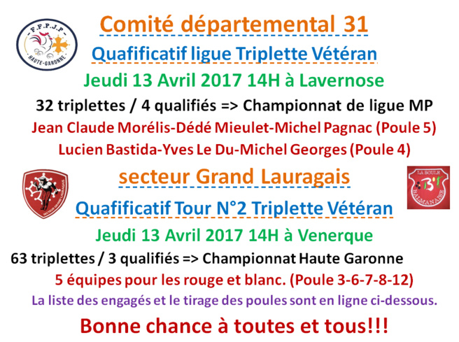 Préligue + Qualificatif N°2 Vétéran 13.04.17