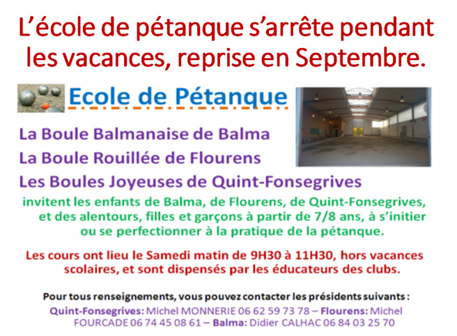 Vacances pour l'école de pétanque Vacances pour l'école de pétanque