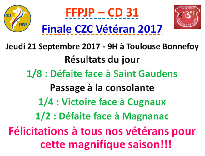 CZC vétéran Finale 21/09/17 CZC vétéran Finale 21/09/17