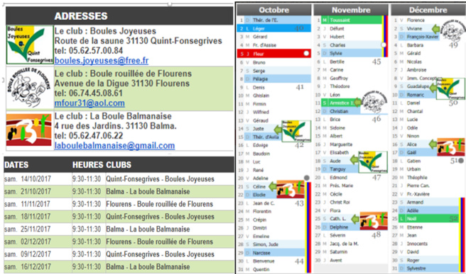 Calendrier école pétanque 2017 Calendrier école pétanque 2017