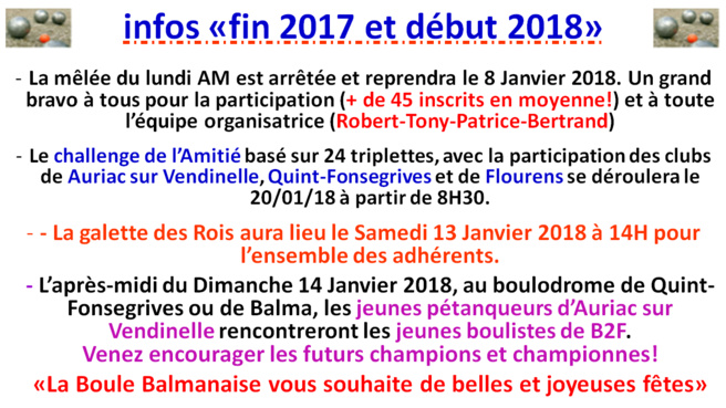 Infos "fin 2017 / début 2018"