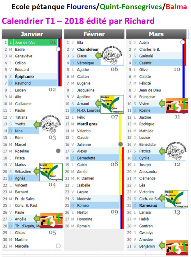 Calendrier école pétanque T1-2018 Calendrier école pétanque T1-2018