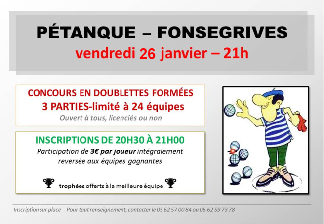 Pétanque à Quint-Fonsegrives 26/01/18