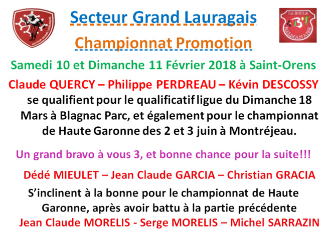 Résultats Promotion Saint Orens 10_11/02/2018 Résultats Promotion Saint Orens 10_11/02/2018