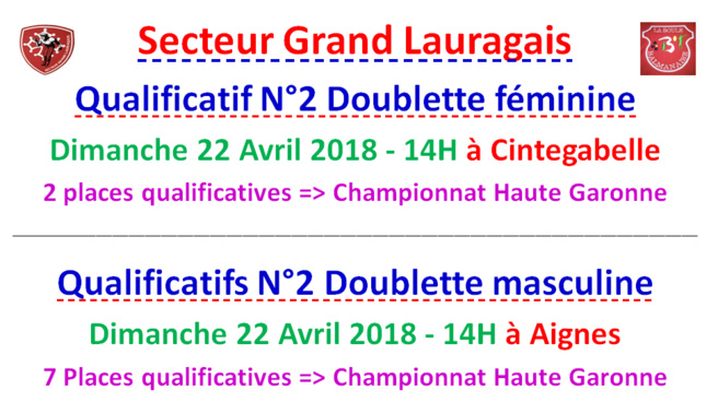 Qualificatif N°2  DF à Cintegabelle + DM à Aignes Qualificatif N°2  DF à Cintegabelle + DM à Aignes
