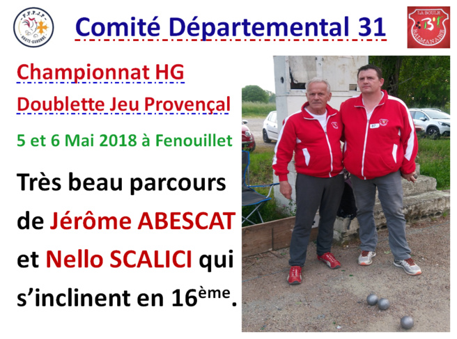 Doublette JP Fenouillet 5 et 6 Mai 18 Doublette JP Fenouillet 5 et 6 Mai 18