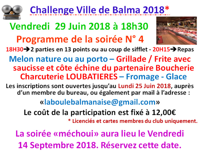 Soirée N°4 Challenge ville de Balma 29/06/18 Soirée N°4 Challenge ville de Balma 29/06/18