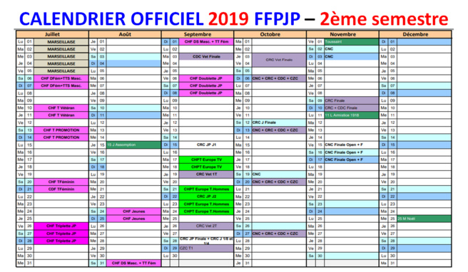 Dates officielles FFPJP 2019 Dates officielles FFPJP 2019