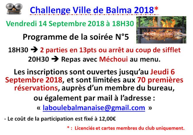 Soirée N°5 challenge ville de Balma 14/09/18