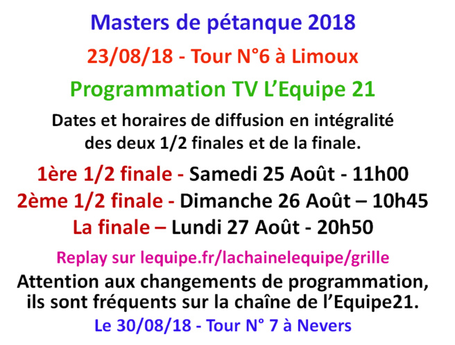 Masters 2018 Etape 6 TV L'équipe21