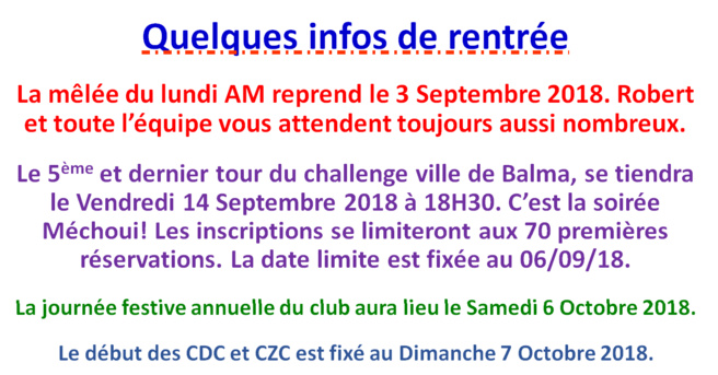 Infos rentrée 2018 Infos rentrée 2018