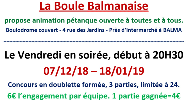 Animation pétanque hivernale 2018 / 2019 Animation pétanque hivernale 2018 / 2019